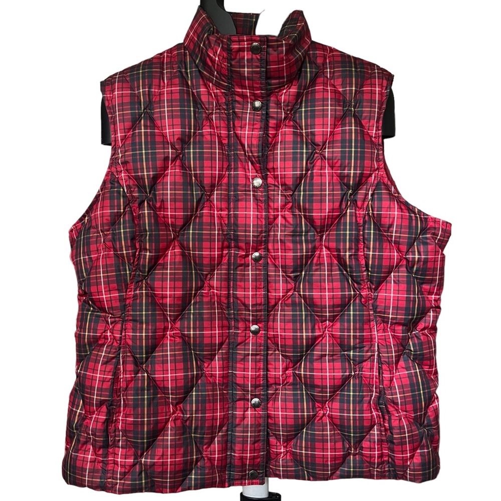 Lands' End Women’s Vest Red Tartan Plaid Quilted Puffer Down Filled XL (18-20)
